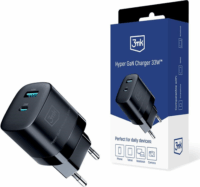 3mk Hyper Charger USB Type-A / USB Type-C GaN Hálózati töltő - Fekete (33W)