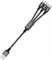 4smarts 3in1 ForkCord USB-A apa - USB-C/Micro USB/Lightning Töltőkábel - Fekete (20cm)