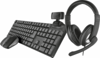 Trust Qoby 4in1 Wireless/Vezetékes Billentyűzet + Egér + Fejhallgató + Webkamera (Fekete) - Angol (US)