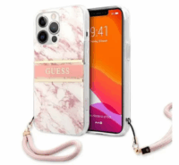 Guess TPU Marble Stripe Apple iPhone 13 Pro Max Hátlapvédő Tok - Fehér/Rózsaszín