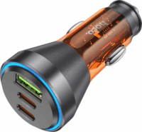HOCO NZ12D USB Type-A / 2x USB Type-C Autós töltő - Átlátszó/Narancssárga (60W)