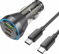 HOCO NZ12D USB Type-A / 2x USB Type-C Autós töltő + USB Type-C kábel - Átlátszó/Fekete (60W)