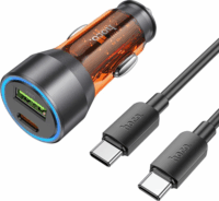 HOCO NZ12A USB Type-A / USB Type-C Autós töltő + USB Type-C kábel - Átlátszó/Narancssárga (43W)