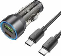 HOCO NZ12A USB Type-A / USB Type-C Autós töltő + USB Type-C kábel - Átlátszó/Fekete (43W)