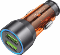 Hoco NZ12 2x USB-A Autós töltő - Átlátszó/Narancssárga (18W)
