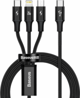 Baseus CAMLT-SC01 USB-C apa - MicroUSB/Lightning/USB C apa Adat - és töltőkábel - Fekete(1,5m)