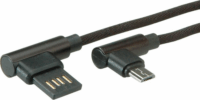 Roline USB-A 90° apa - MicroUSB-B 90° apa 2.0 Adat és töltő kábel - Fekete (1.8m)