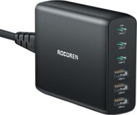 Rocoren GaN 3x USB-A / 3x USB-C Hálózati töltő - Fekete (100W)