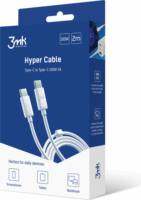 3mk Hyper Cable USB-C apa - USB-C apa Adat és töltő kábel - Fehér (2m)