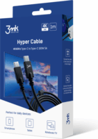 3mk Hyper Cable 4k60Hz USB-C apa - USB-C apa Adat és töltő kábel - Fekete (1m)