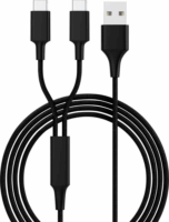 Smrter Hydra DUO USB-A apa 2x USB-C apa 2.0 Adat és töltő kábel - Fekete (1.2m)