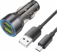 Hoco NZ12 2x USB-A Autós töltő + Micro USB kábel - Átlátszó/Fekete (36W)