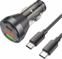 Hoco NZ12B USB-A / USB-C Autós töltő + USB Type-C kábel - Átlátszó/Fekete (48W)