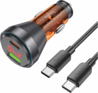 Hoco NZ12B USB-A / USB-C Autós töltő + USB Type-C kábel - Átlátszó/Narancssárga (48W)