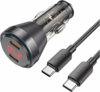 Hoco NZ12C 2x USB-C Autós töltő + USB Type-C kábel - Átlátszó/Fekete (60W)