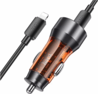 HOCO NZ12A USB-A / USB-C Autós töltő + Lightning kábel - Átlátszó/Narancssárga (43W)