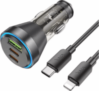 HOCO NZ12D USB-A / 2x USB-C Autós töltő + Lightning kábel - Átlátszó/Fekete (60W)