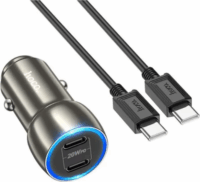 Hoco Z48 2x USB-C Autós töltő + USB Type-C kábel - Szürke (40W)