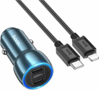 Hoco Z48 2x USB-C Autós töltő + Lightning kábel - Kék (40W)