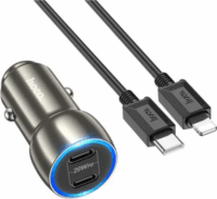 Hoco Z48 2x USB-C Autós töltő + Lightning kábel - Szürke (40W)