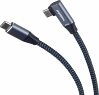 PremiumCord KU31CU1 USB-C apa - USB-C 90° apa Adat és töltő kábel - Fekete/Szürke (1m)