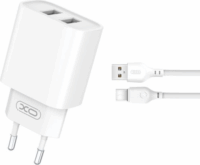 XO CE02C 2x USB Type-A Hálózati töltő + USB Type-C kábel - Fehér (5V / 2.1A)