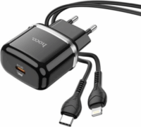 HOCO N24 USB-C Hálózati töltő + Lightning kábel - Fekete (20W)