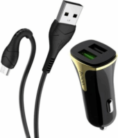 HOCO Z31 2x USB-A Autós töltő + Micro USB kábel - Fekete (18W)
