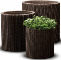 Keter Cylinder Planter Műrattan virágláda szett (3db) - Barna