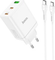 HOCO N33 2x USB-C / USB-A Hálózati Gyorstöltő Adapter 35W + USB-C kábel - Fehér