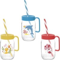 Iris Műanyag gyerek bögre szívószállal 370ml - Delfin/cica/elefánt minta