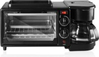 Bewello W1016 Kompakt elektromos reggeliző állomás 3in1 (sütő + grill + kávéfőző) - Fekete