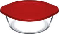 Pasabahce Borcam Hőálló üvegedény fogóval Műanyag fedővel Ø 25cm 2,2L - Átlátszó / Piros