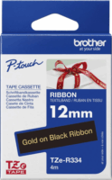 Brother TZe-R334 12mm / 4m Feliratozógép szalag - Fekete alapon arany
