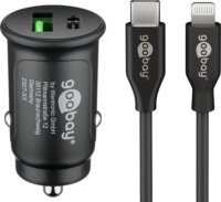 Goobay 72166 Dual USB-A / USB-C 3.0 Autós gyorstöltő + USB-C - Lightning kábel 27W - Fekete