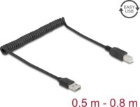 DeLock 90130 Easy-USB-A apa - USB-B apa Spirálos 2.0 Adat és töltő kábel 0.8m - Fekete
