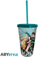 ABYstyle Demon Slayer "Group" Ivópohár szívószállal 470ml - Türkiz
