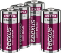 Tecxus 70763 500 mAh RCR123 Újratölthető Elem (4db/csomag)