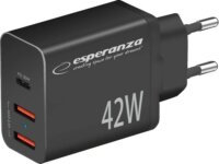 Esperanza Quick Power Charger 2xUSB-A / USB-C Hálózati Gyorstöltő Adapter 42W - Fekete