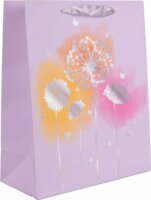 Szalagfüles papír Ajándéktasak Pitypang hologramos mintával (26 x 32 cm) - Rózsaszín/Mintás