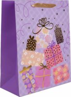 Ajándékcsomag mintás szalagfüles papír ajándéktasak (18 x 23 cm) - Lila/Mintás
