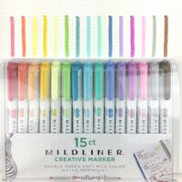 Zebra Mildliner Highlighter 1.4-4mm Kétvégű Szövegkiemelő készlet - Vegyes színek (15 db / csomag)