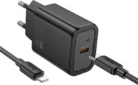 HOCO N62 USB-C Hálózati Gyorstöltő Adapter 30W + Lightning kábel - Fekete