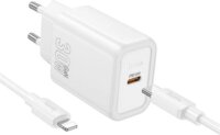HOCO N62 USB-C Hálózati Gyorstöltő Adapter 30W + Lightning kábel - Fehér