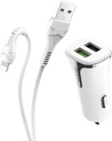 HOCO Z31 2 x USB-A 3.0 Autós töltő 18W + Lightning kábel - Fehér