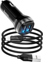 HOCO Z40 2 x USB-A 2.0 Autós töltő 12W + Lightning kábel - Fekete