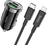 HOCO Z44 USB-A / USB-C 3.0 Autós töltő 15W + Lightning kábel - Fekete