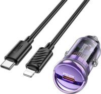 HOCO Z53 USB-C 3.0 Autós gyorstöltő 30W + Lightning kábel - Lila