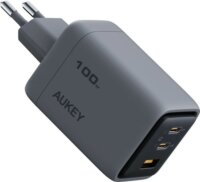 Aukey Comet Mix 3 USB-A / 2 x USB-C Hálózati Gyorstöltő Adapter 100W - Fekete
