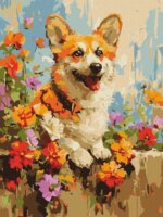 Ideyka Festés számok szerint Corgi a virágok közt - 30 x 40 cm